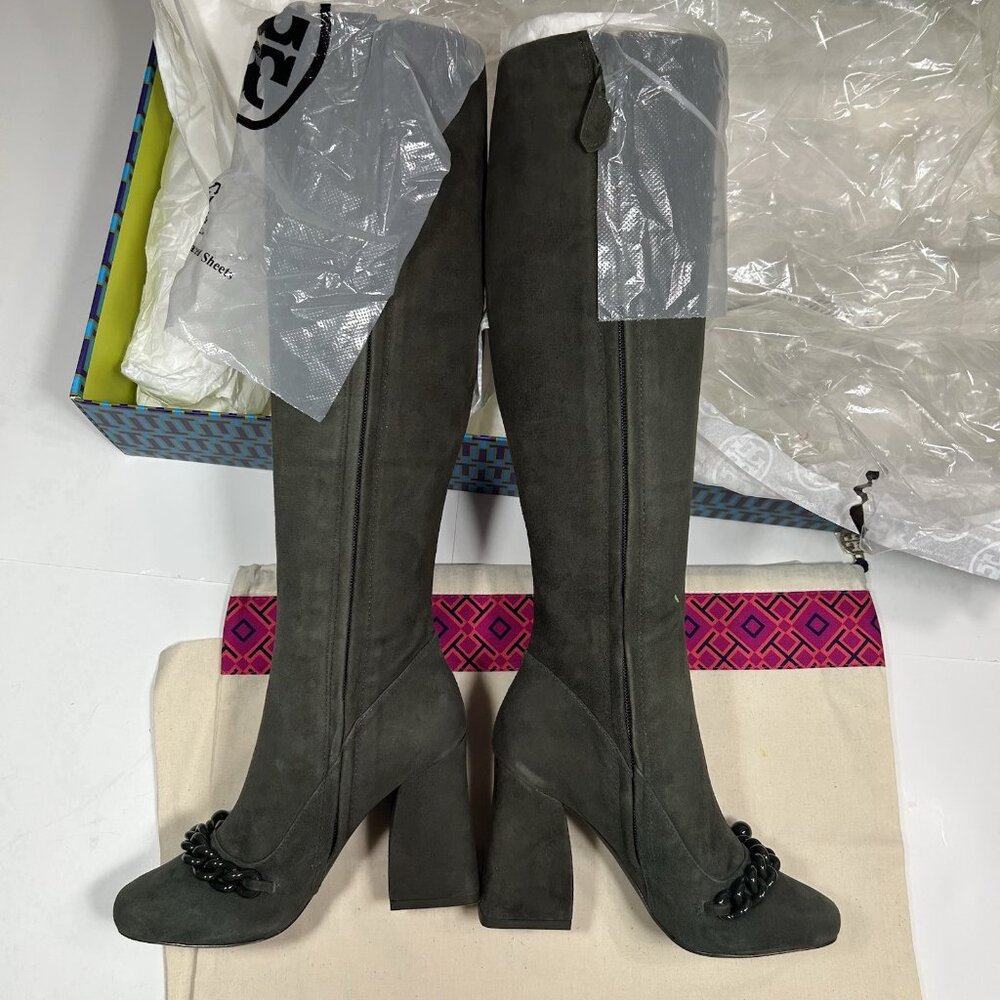 NEW W BOX TORY BURCH ADDISON 95mm LANCASTER SUEDE TALL BOOTS BOXWOOD Green Sz 5 - Picture 8 of 12
